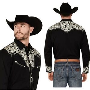 Men's Western Scully Size XL Long Sleeve Embroidered Cowboy Pearl Snap Shirt